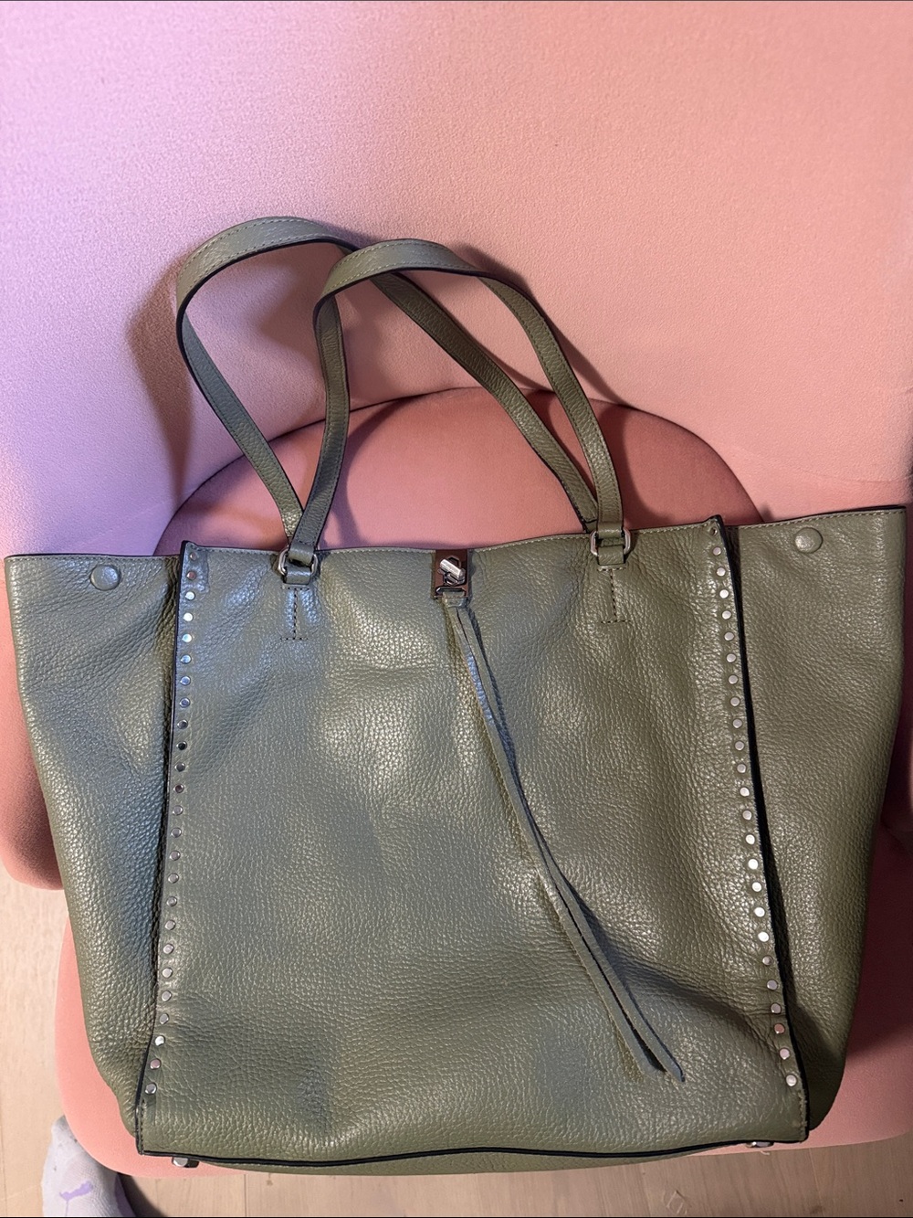 Rebecca Minkoff Olive Green Stud-Trim Tote Bag